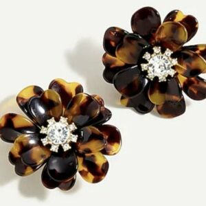 J. Crew Tortoise and Crystal flower Earrings with Dust Bag